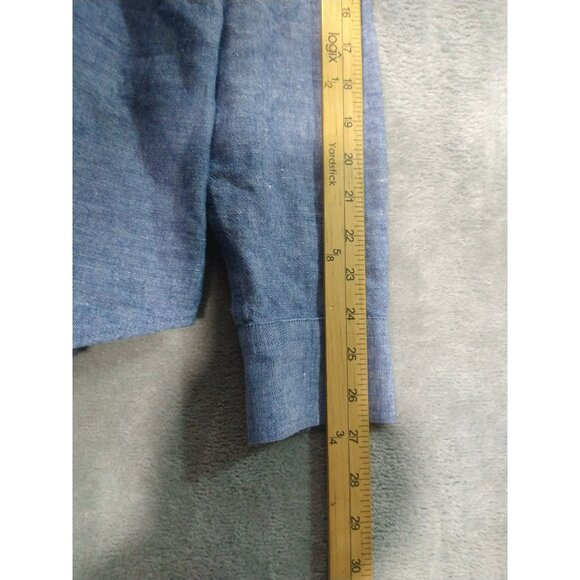 Banana Republic Shirt Mens Large Blue Linen Blend Slim Fit Long Sleeve Button Up - Picture 6 of 10